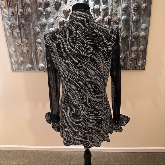 ⭐️Song & Sung Sm Black and Silver Patterned Blouse Jacket with Sheer Sleeves - Picture 7 of 9